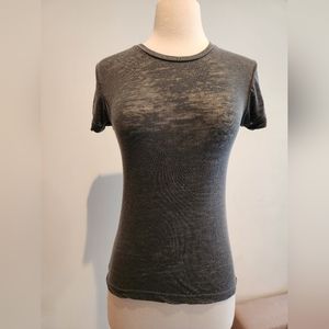 Nicole Miller Studio Gray Distressed Tee, Size S